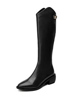 Rimhold Damenstiefel, Leder, Wadenstiefel, spitz, mittelhoch, modische Winterschuhe, Reißverschlüsse, bequem, zum Reinschlüpfen, weich, warm, flache Stiefel, Schwarz , 38.5 EU von Rimhold