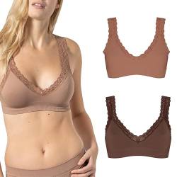 Risalti BH Damen Ohne Bügel Spitze Rippenstoff 2 STK - Bralette Damen Leichte Stütze, BH Ohne Bügel Mikrofaser weicher als Bustier Damen Baumwolle, Seamless BH - Made in Italy von Risalti