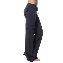 Ristyur Yogahose mit weitem Bein für Damen, lässige Wanderhose für Damen mit Taschen, Cargo-Sweathose für Damen, Freizeithose für Teenager, Mädchen, Alltag, Streetwear, Schwarz von Ristyur