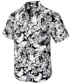Rithern Herren Hawaii Hemd Kurzarm Funky Sommer Freizeithemden für Herren Strand Surf Hawaii Hemden mit Vordertasche Schwarz & Weiß XL von Rithern