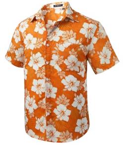 Rithern Orange Herren Hawaiihemd Kurzarm Sommer Blumen Bedruckter Hemden Funky Freizeithemden für Männer Strand Party 2XL von Rithern