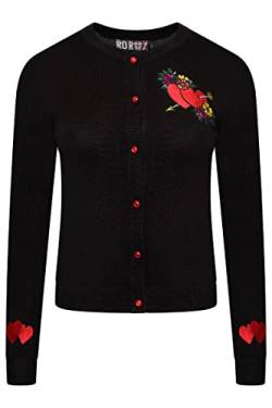 Ro Rox Herz Cardigan Leana Rockabilly Stickerei Gestrickt Langarm, Schwarz, XL von Ro Rox