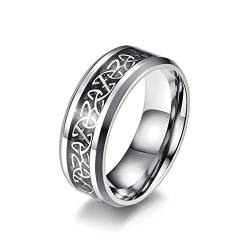 RobertDTesta 8Mm Edelstahlring Klassischer Eingelegter Keltischer Knotenring Ehering Männer Und Frauen Verlobungsring Bequeme Passform,Silber,7 von RobertDTesta