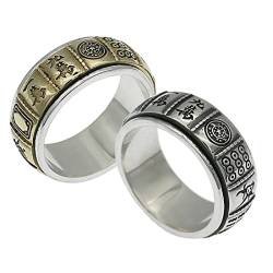 RobertDTesta S925 Sterling Silber Vintage Mahjong Kann Den Ring Drehen, Männer Personalisierte Unterhaltung Spiel Mahjong Hu Fliese Feinabstimmung Ring,Gold,11 von RobertDTesta