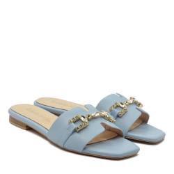 Damen-Sandale Positano aus Nappaleder Eco mit Einlegesohle aus echtem Leder und Memory Absatz, blau, 35 EU von Roberta Martini