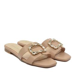 Roberta Martini Damen-Sandalen Capri mit niedrigem Absatz für den Sommer, Einlegesohle aus echtem Leder und Memory mit Schmuck, beige, 36 EU von Roberta Martini