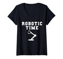 Damen Robotic Time Robotics Robot Engineer T-Shirt mit V-Ausschnitt von Roboter Robotik Designs Idee Ingenieur