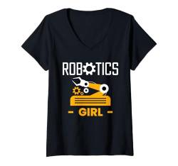 Damen Robotics Girl Robotics Robot Engineer T-Shirt mit V-Ausschnitt von Roboter Robotik Designs Idee Ingenieur