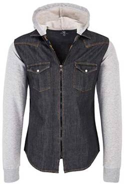 Rock Creek Herren Sweat-Jacke Jeanshemd mit Kapuze Denim Jeansjacke für Männer Slim-Fit Langarm Freizeit Hoodie Hemd Jacke H-232 Anthrazit L von Rock Creek