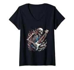 Damen Skelett-Rockgitarre, Gitarrist, Gitarrist, Spieler, Herren, Jungen, Mädchen T-Shirt mit V-Ausschnitt von Rock Guitar Fire Guitarist Apparel Co.