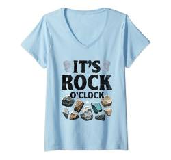 Damen Es ist Rock O'Clock Rocks Collector Geology Mineraliensuche T-Shirt mit V-Ausschnitt von Rock Hunting Rock Collector Gifts