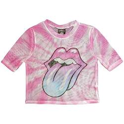 The Rolling Stones Mesh Crop Top T Shirt Rosa Gradient Tongue offiziell Damen XS von Rock Off officially licensed products