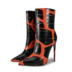 Rock88 Damen Mittellange Stiletto Absätze,Spitze - Sohlen Schuhe mit Seitentasche,Weiche & Bequeme Leopard - Samtleder Stiefeletten für das Ganze Jahr,Orange,39 von Rock88