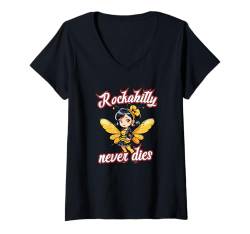 Damen Rockabilly Never Dies Biene Hummel Rock'n'Roll Punk Outfit T-Shirt mit V-Ausschnitt von Rockabilly Rock'n Roll-Geschenke