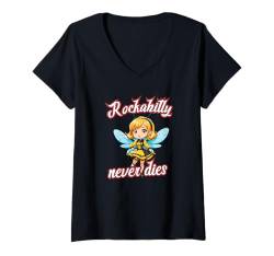 Damen Rockabilly Never Dies Biene Hummel Rock'n'Roll Punk Outfit T-Shirt mit V-Ausschnitt von Rockabilly Rock'n Roll-Geschenke