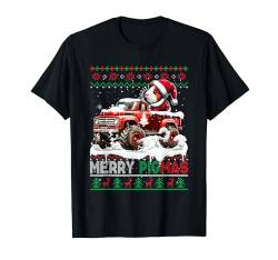 Merry Christmas Sweater Santa Guinea Pig On Monster Truck T-Shirt von Rodent Christmas Costume