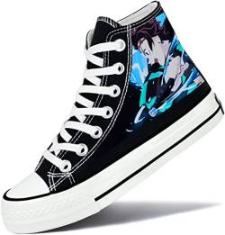 Roffatide Anime Demon Slayer High Top Canvas Sneakers Bedruckte Flache Schuhe Slip-Ons Schnür-Skateboardschuhe Schwarz A Unisex 41 von Roffatide