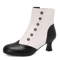 Damen Ankle-High Stiefeletten Jahrgang Victorian Stiefel with Zipper Studed Runde Zehen Mediaeval Renaissance Style 70's Outfits Schuhe White Size 34 von Roimaash