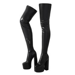 Roimaash DaHerren Over-The-Kniestiefel Thigh HoHe Ferse Latex Stiefel High Kniestiefel Plateau Stretch Botas Para Mujer HoHe Stiefel Stripper PU-Black Size 35 von Roimaash