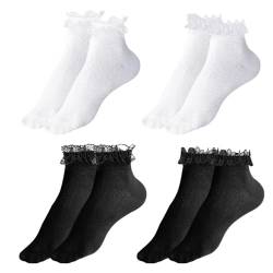 Roinaid Damen Rüschen Socken 4 Paar Socken Mit Rüschen Damen Socken Rüschen Damen Für Viele Anlässe Bequem Und Atmungsaktiv Geeignet Für Frauen Mädchen （Schwarz Und Weiß） von Roinaid