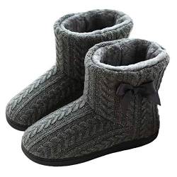 Rojeam Winter Warme Hausschuhe Damen Herren Winterschuhe Gefüttert Pantoffeln Stiefel rutschfest, Gris Oscuro, Größe 38/39 EU von Rojeam