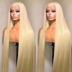 Echthaar Perücke Frauen 613 Wig Human Hair Blonde Lace Front Wig Human Hair Glatt Perücke für Damen 13x4 HD Transparent Straight Lace Wigs Pre Plucked Glueless Wigs (20 inch 150% Density) von Romface