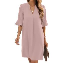 RoomTour Sommerkleid Damen V-Ausschnitt Frauen Kleider Casual Kurzarm Rüschen Hemdkleid von RoomTour