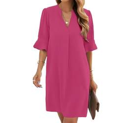 RoomTour Sommerkleid Damen V-Ausschnitt Frauen Kleider Casual Kurzarm Rüschen Hemdkleid von RoomTour