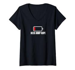 Damen Seilspringen bei schwacher Batterie benötigt Springseil T-Shirt mit V-Ausschnitt von Rope Jumping And Rope Skipping Designs