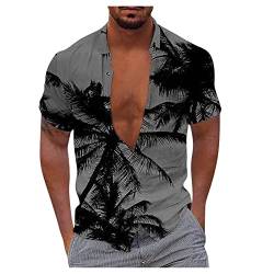 Fitness T Shirt Herren Hemd Halterung Herren Polohemden Stehkragen Knopfleiste Musterdruck Hawaii Hemd Kurzarm Klassischer Passform Sommerhemd Basic Strandhemd Jeanshemd Herren (Dunkelgrau, M) von Rosennie