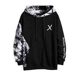 Winter Outdoor Sweatshirt Winter Pullover Männer Zip Hoodie Oversized Y2K Herren Japanische Streetwear Hip Hop Hoodie Patchwork Hoodie Oversize Hoodie Urban Pullover Halloween Pullover (Schwarz, 6Xl) von Rosennie