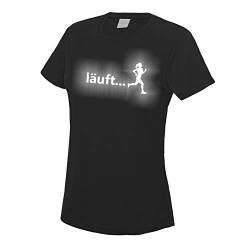 Laufshirt Damen Glowfit T-Shirt LÄUFT reflektierend Jogging Funktionsshirt Schwarz L von Roughtex