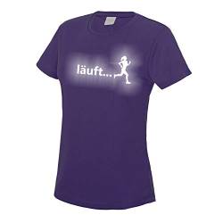Laufshirt Damen Glowfit T-Shirt LÄUFT reflektierend Jogging Funktionsshirt Violett M von Roughtex