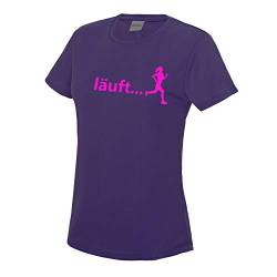 Laufshirt Damen Läuft Running T-Shirt Sport Funktionsshirt purple neonpink S von Roughtex