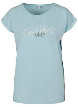Sprüche T-Shirt Damen Good Vibes Only Oversize Shirt Statement Aufdruck Ocean Champagne XL von Roughtex