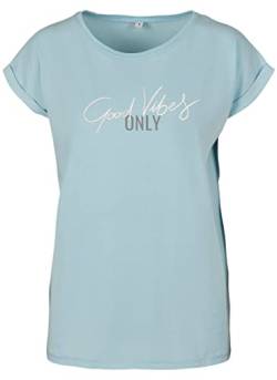 Sprüche T-Shirt Damen Good Vibes Only Relaxed Shirt Statement Aufdruck Ocean Champagne XL von Roughtex