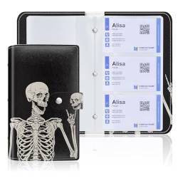 Rouidr Visitenkarten-Organizer, RFID-Visitenkartenhalter, schlankes Leder-Kartenbuch, Taschen-Namenskartenhalter für Damen, totenkopf, 96 Card Slots, Modisch von Rouidr