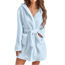 Rouingdd Bademantel Damen Frottee Flauschig Langarm Morgenmantel Robe mit Kapuze und Gürtel Leichte Dünne Reisebademantel Kimono Sauna Locker Bequem Schlafanzug Hauskleid Elegant Einfarbig Pyjama von Rouingdd