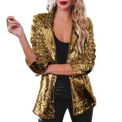 Rouingdd Glitzer Jacke Damen, Glitzer Oberteile Damen, Karneval Kostüm Damen, Pailletten Reißverschluss Langarm Jacken Blazer Sakko Pailletten Blazer Jacke Elegant Kurz Sakko Rave Party Bomberjacke von Rouingdd