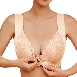 Rouingdd Hatme Haltungskorrektur BH, Vorderverschluss BH Damen Ohne Bügel Push Up Seamless Atmungsaktiv Bralette Bustier mit Polster V-Ausschnitt Wireless BH Bra Große Größen Weich Sport-BHS(M-5XL) von Rouingdd