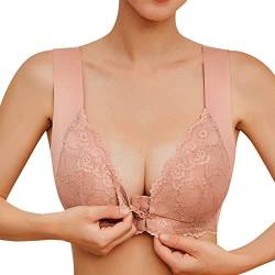 Rouingdd Hatme Haltungskorrektur BH, Vorderverschluss BH Damen Ohne Bügel Push Up Seamless Atmungsaktiv Bralette Bustier mit Polster V-Ausschnitt Wireless BH Bra Große Größen Weich Sport-BHS(M-5XL) von Rouingdd