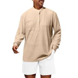 Rouingdd Hemd Herren Kurzarm/Langarm, Reverse/Stehkragen Henley Shirt Strandhemd Sommer Bügelfrei Strand Stehkragenhemd Kurzarmhemd Leichte Bequem Sommerhemd Freizeithemden Festlich Leinenhemd von Rouingdd