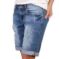 Rouingdd Jeans Shorts Damen Sommer High Waist Ripped Kurze Hose Jeanshose Skinny Denim Raw Hotpants Strandshorts Stretch Lässige Bermuda Shorts Jeansshort mit Taschen Leichte Bequeme Latzhose von Rouingdd