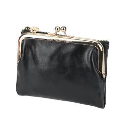 Royal Bagger Kurze Brieftaschen für Frauen Echte Kuh Leder Retro Karten halter Reiß Verschluss Geldbörsen Geldbörsen mit Kiss Lock (Schwarz) von Royal Bagger