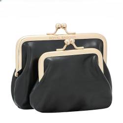 Royal Bagger Mini-Geldbörse für Frauen, einfarbige Kreditkarten Halter Geldbörse, Vintage Leder Kiss Lock Aufbewahrung Tasche (Schwarz) von Royal Bagger