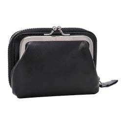 Royal Bagger Original Vintage Rindsleder Brieftasche für Frauen Reiß Verschluss Kreditkarten halter kleine Brieftasche Clutch Geldklammer (Schwarz) von Royal Bagger