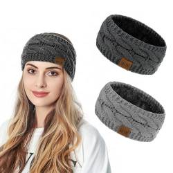 Roysmart Winter Stirnband, 2 Stück Winter Häkelarbeit Stirnband, Damen Gestrickt Warmes Stirnband Ohrenwärmer Kopfband Haarband Verdicken, Elastische Häkelarbeit Thermo Stirnband von Roysmart