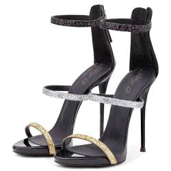 Rozhuhro Damen Sexy Sandalen mit Reißverschluss hinten, Stiletto-Sandalen, offene Zehenpartie, hohe Schuhe, Brautschuhe, Abschlussball, Abendparty, Sandalen mit Knöchelriemen,Gold,41 EU von Rozhuhro