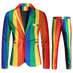 Rrongwn Anzug Herren Herren 3-Teilige Anzüge 70Er Jahre Disco Outfit Regenbogen Anzug Mehrfarbige Jacke Und Hose Ostern Party Abschlussball Suits Zwei Knöpfe Jacke & Hose & Krawatte von Rrongwn