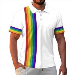 Rrongwn Gay Pride LGBT Regenbogen-Flaggenmuster Herren Poloshirts Kurzarm Feuchtigkeitstransport Mode Shirt Für Herren Button Down Polohemd Hawaii-Hemd Surf Strand T-Shirt von Rrongwn